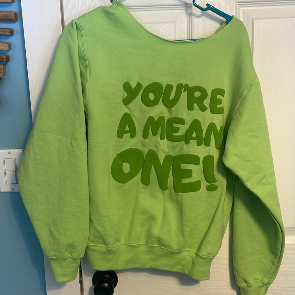 Grinch size small off the shoulder sweatshirt.